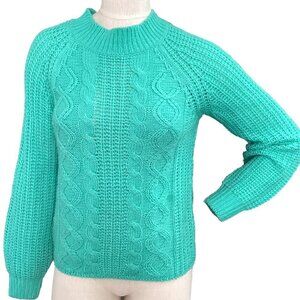 Cocovive S Bright Teal Green Cableknit Crew Neck Sweater 65M